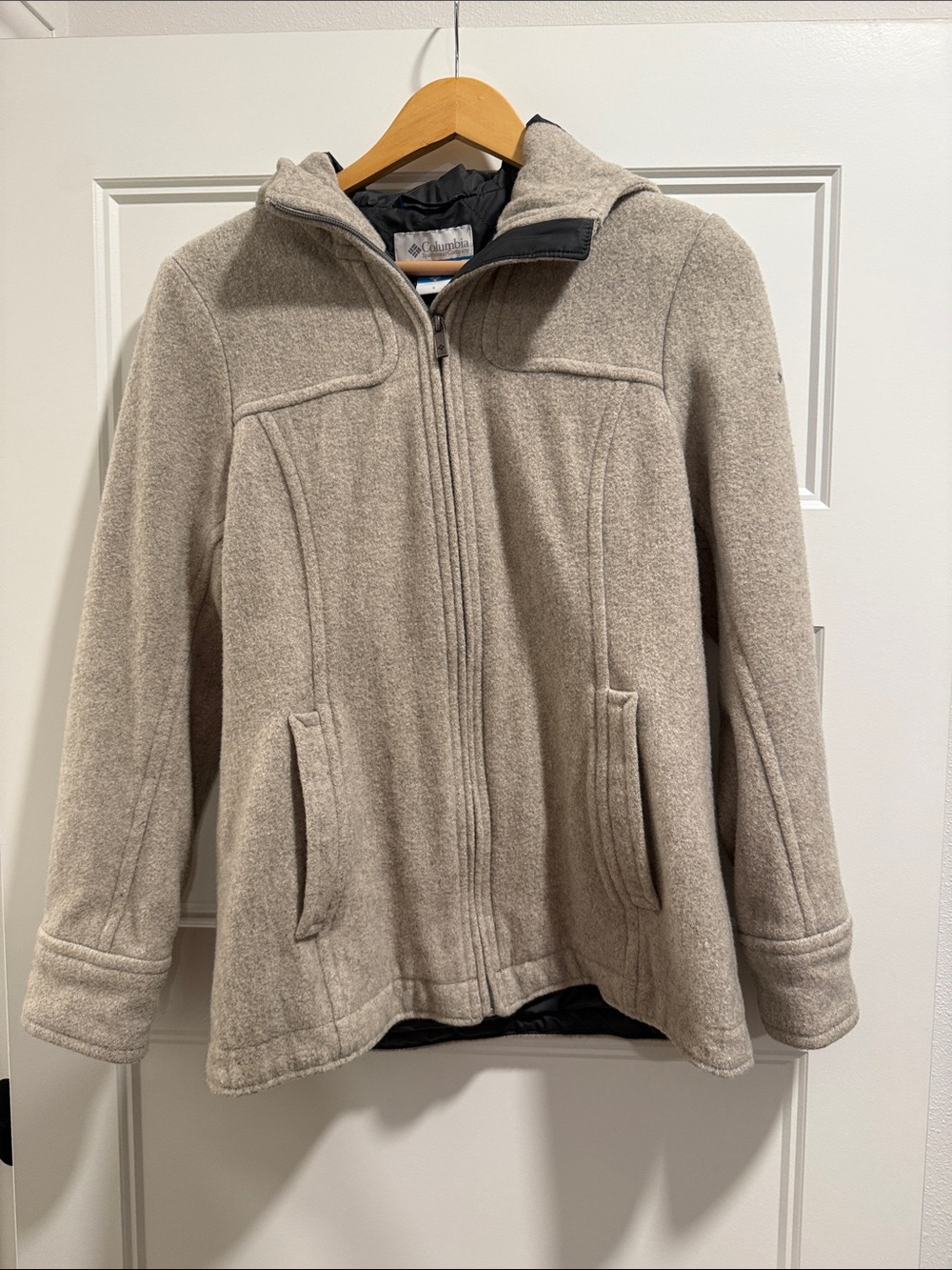 Columbia Taupe Hooded Wool-Blend Zip Jacket